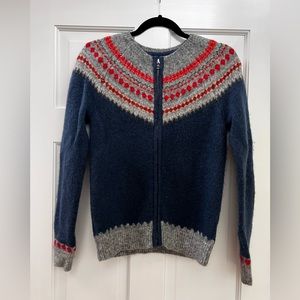 Gap Sweater Womens XS Fair Isle Full Zip, in bleu, white, grey, red. Never worn.